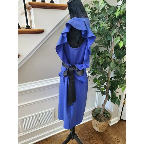 Newyork Co. Women's Solid Blue Polyester V-Neck Sleeveless Knee Length Dress 6 - Picture 6 of 12